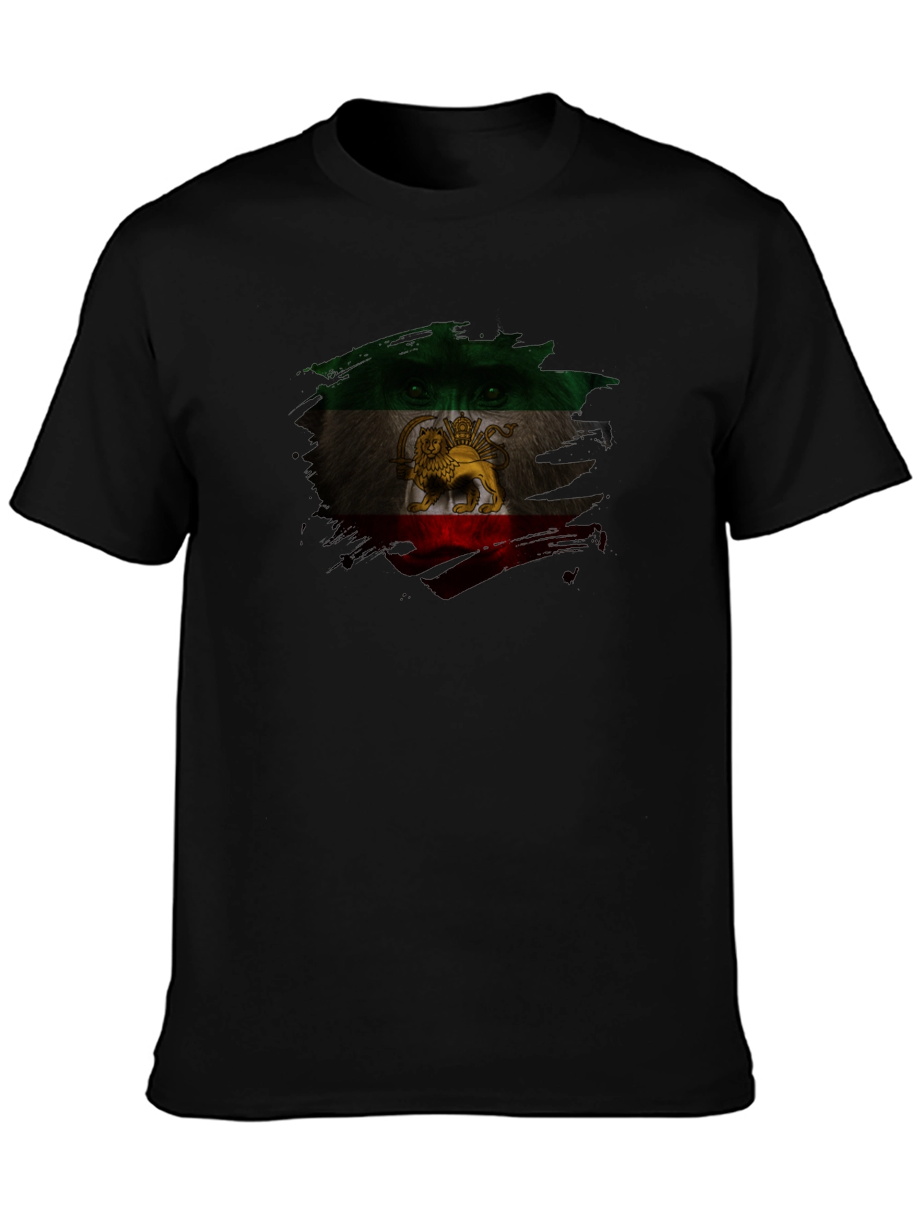 Iran Flag Lion Graphic Black T-Shirt