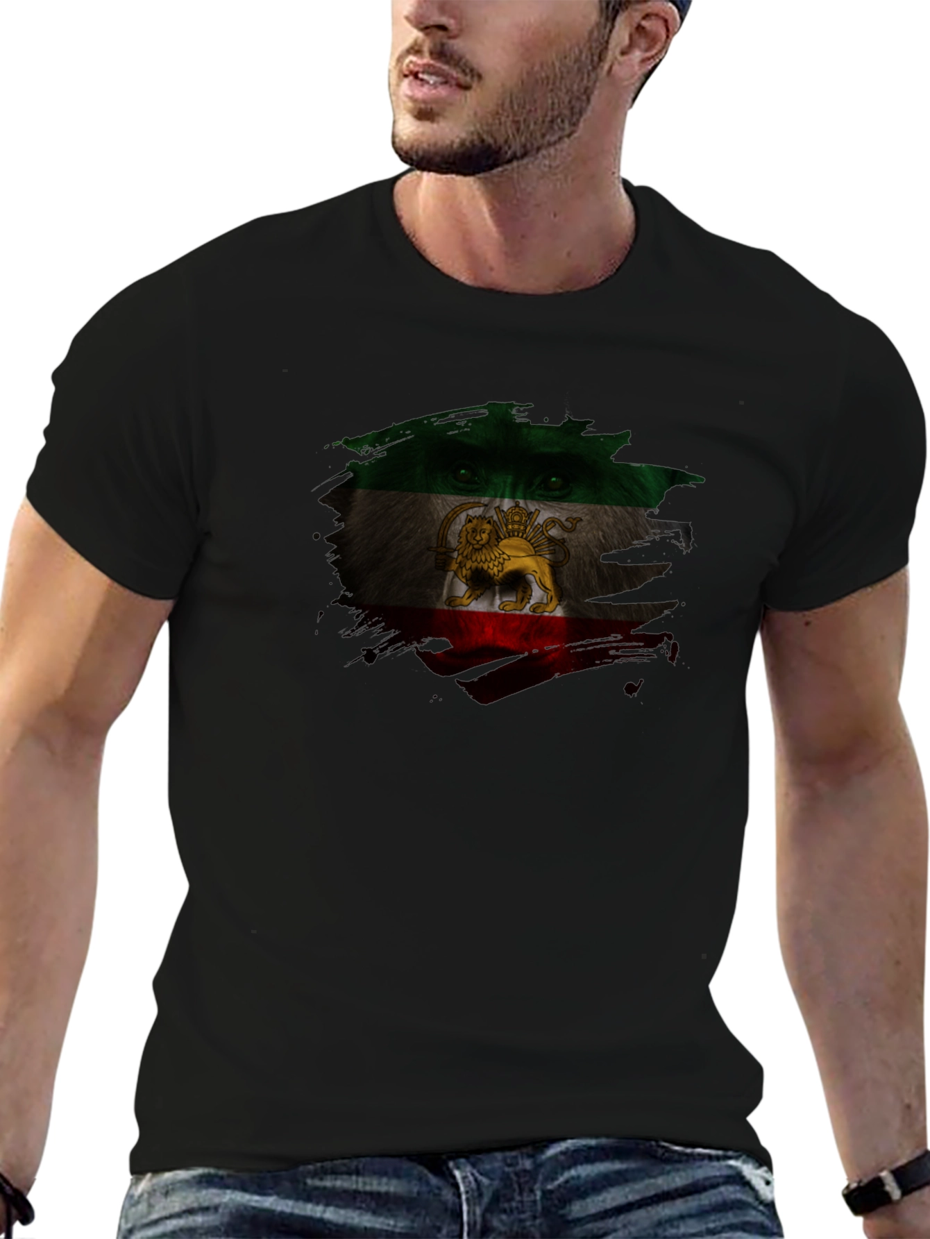 Iran Flag Lion Graphic Black T-Shirt
