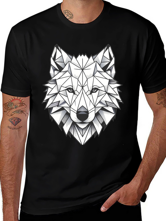 Geometric Wolf Graphic Tee - Modern Black T-Shirt