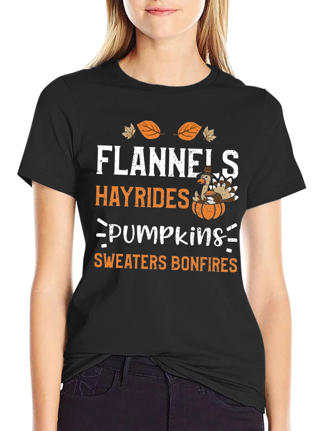 Flannels Hayrides Pumpkins Bonfires Thanksgiving Tee