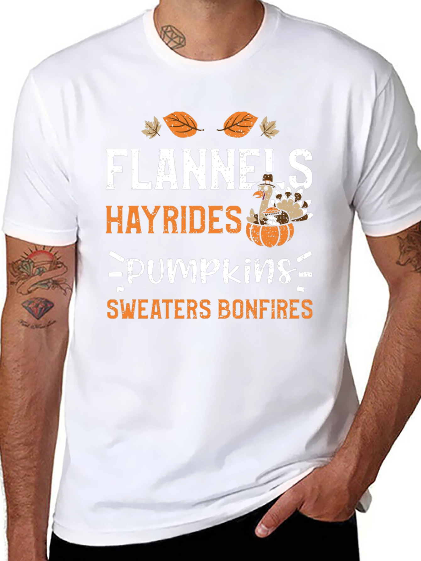 Flannels Hayrides Pumpkins Bonfires Thanksgiving Tee