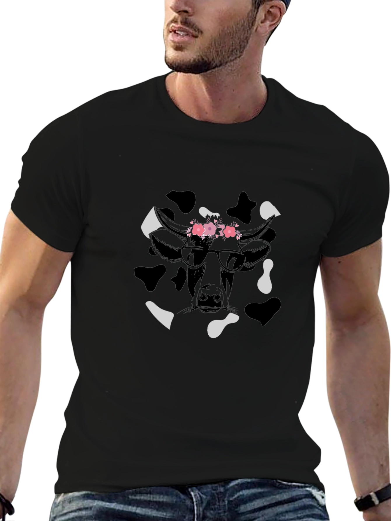 Cow Print T-Shirt with Floral Crown