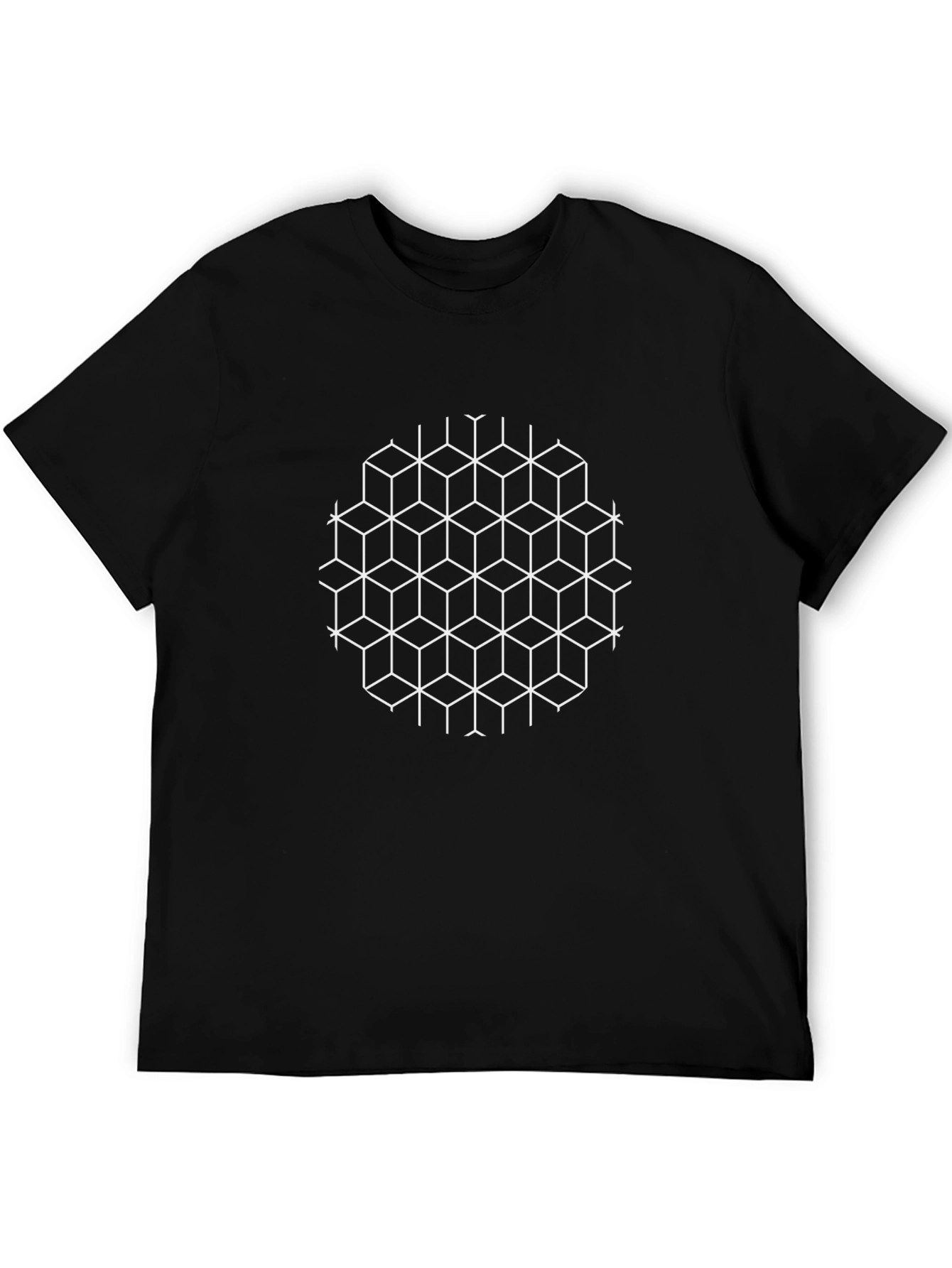 Geometric Cube Pattern Black T-Shirt