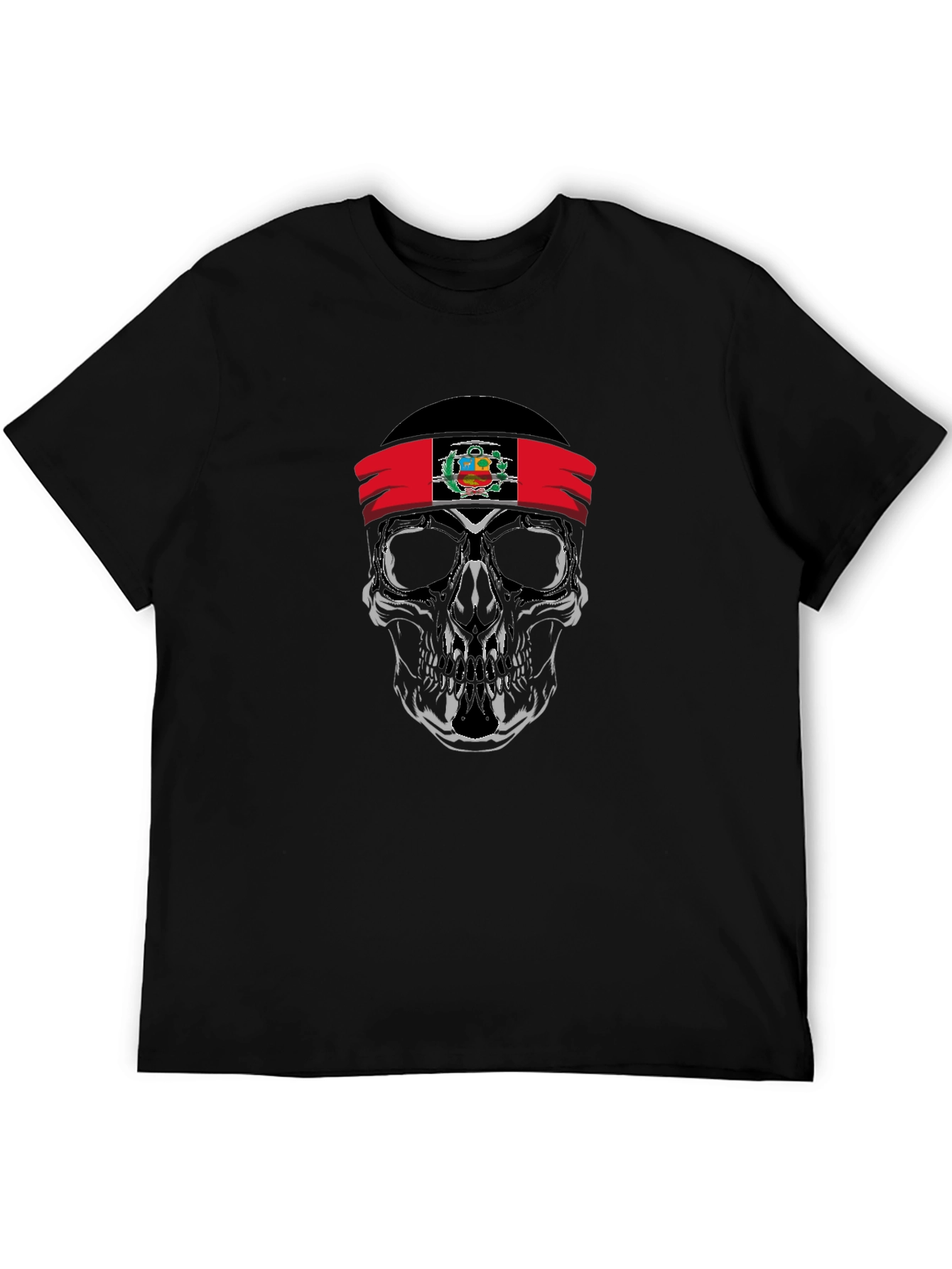 Skull Peruvian Flag Bandana Graphic T-Shirt