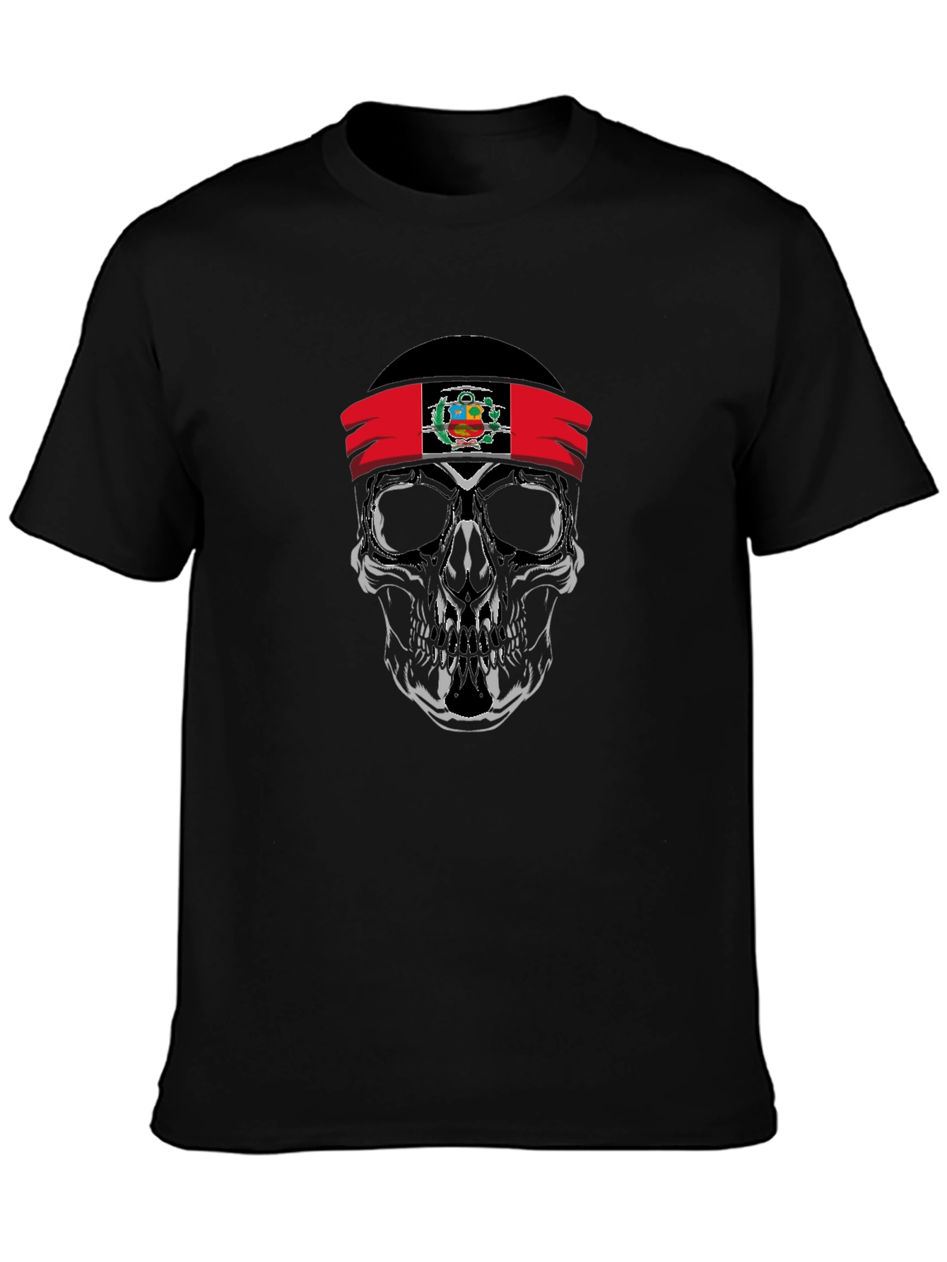 Skull Peruvian Flag Bandana Graphic T-Shirt