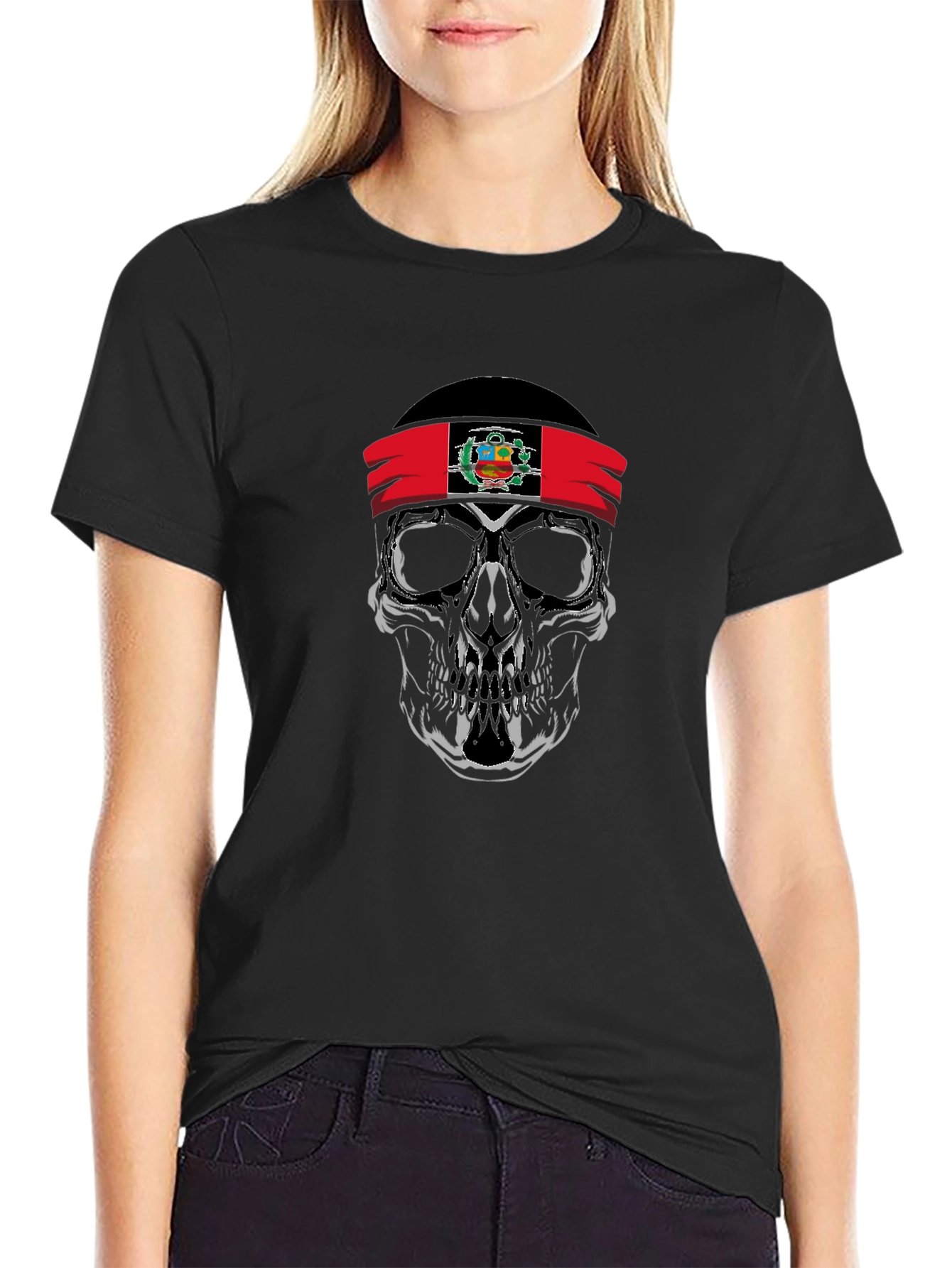 Skull Peruvian Flag Bandana Graphic T-Shirt