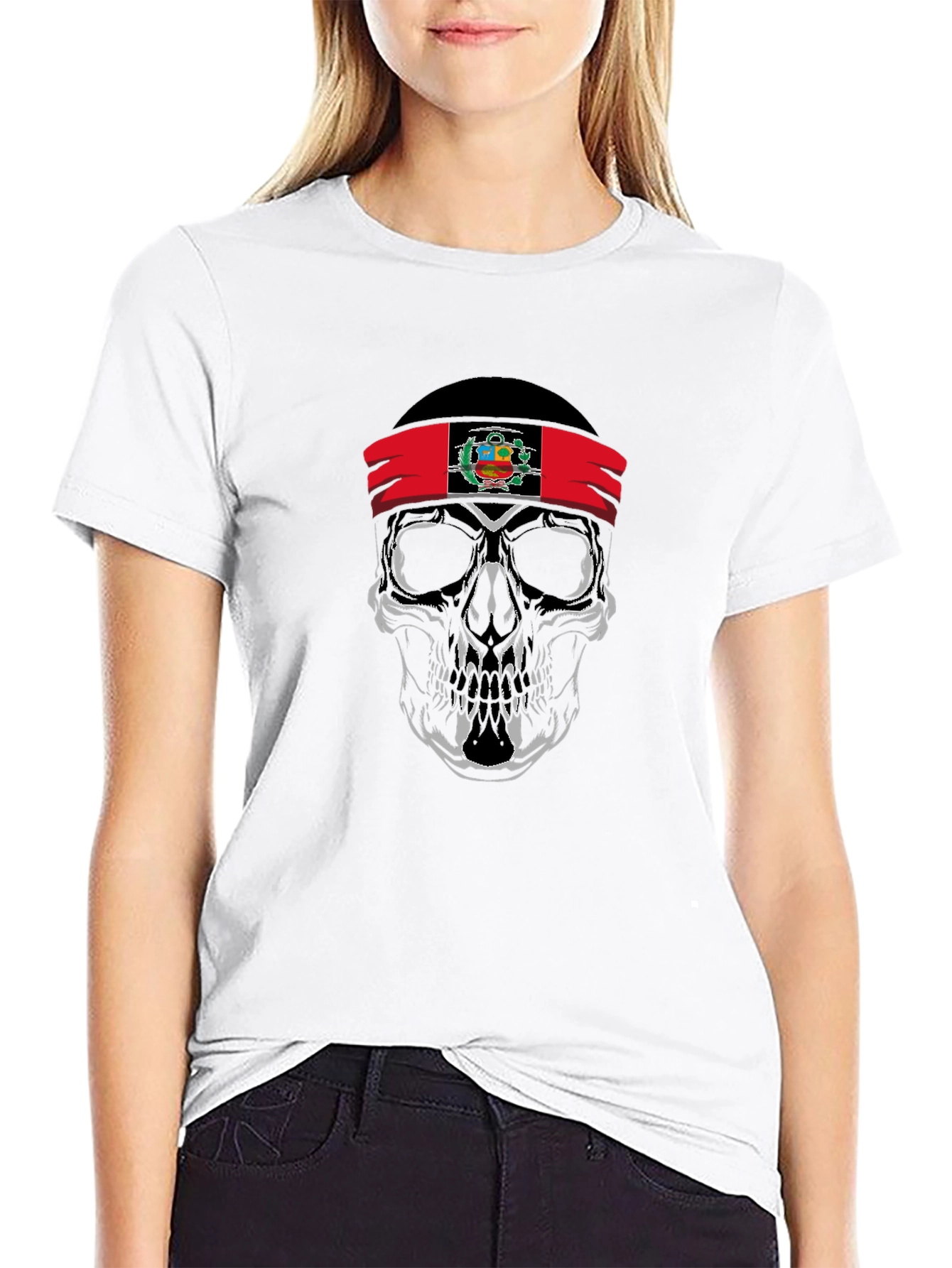 Skull Peruvian Flag Bandana Graphic T-Shirt