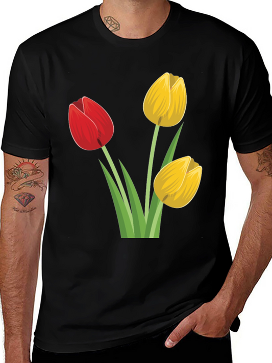 Tulip Graphic Tee - Black Cotton T-Shirt