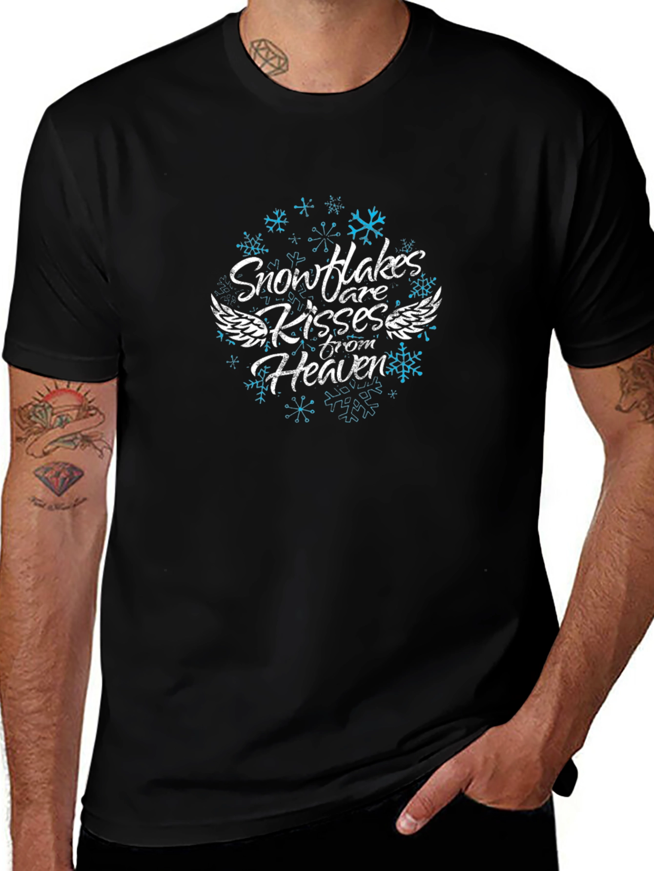 Snowflakes Kisses from Heaven Black Graphic Tee