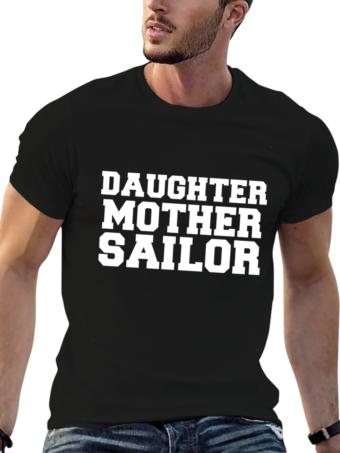 Daughter Mother Sailor T-Shirt - Black Crew Neck