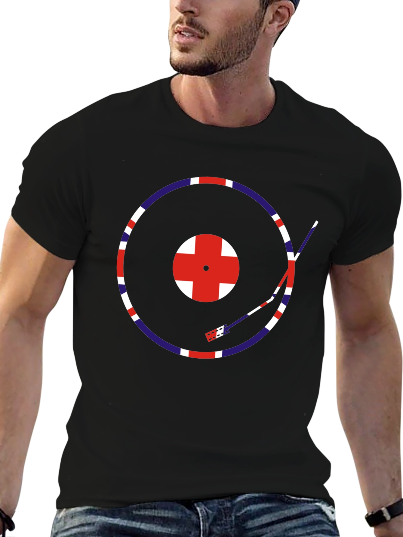 Retro Union Jack Vinyl Record T-Shirt