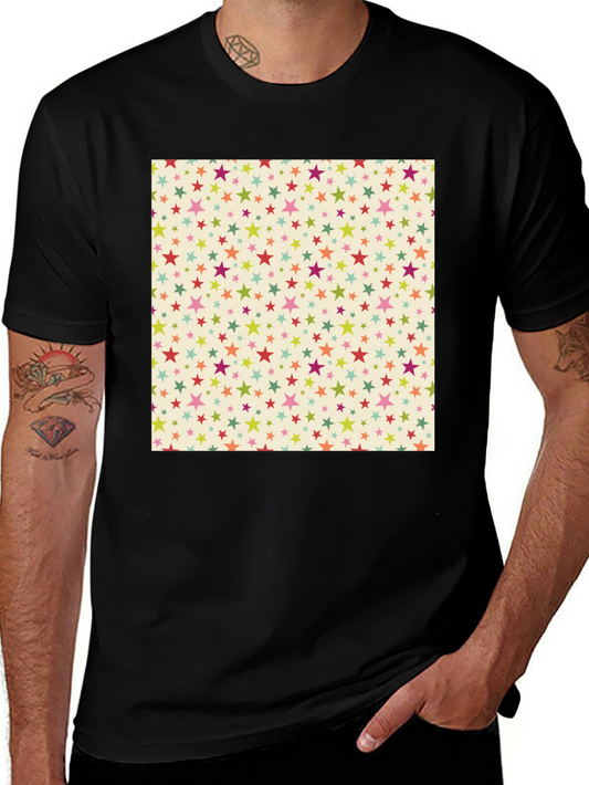 Starry Pattern Tee - Black Cotton Blend Casual T-Shirt