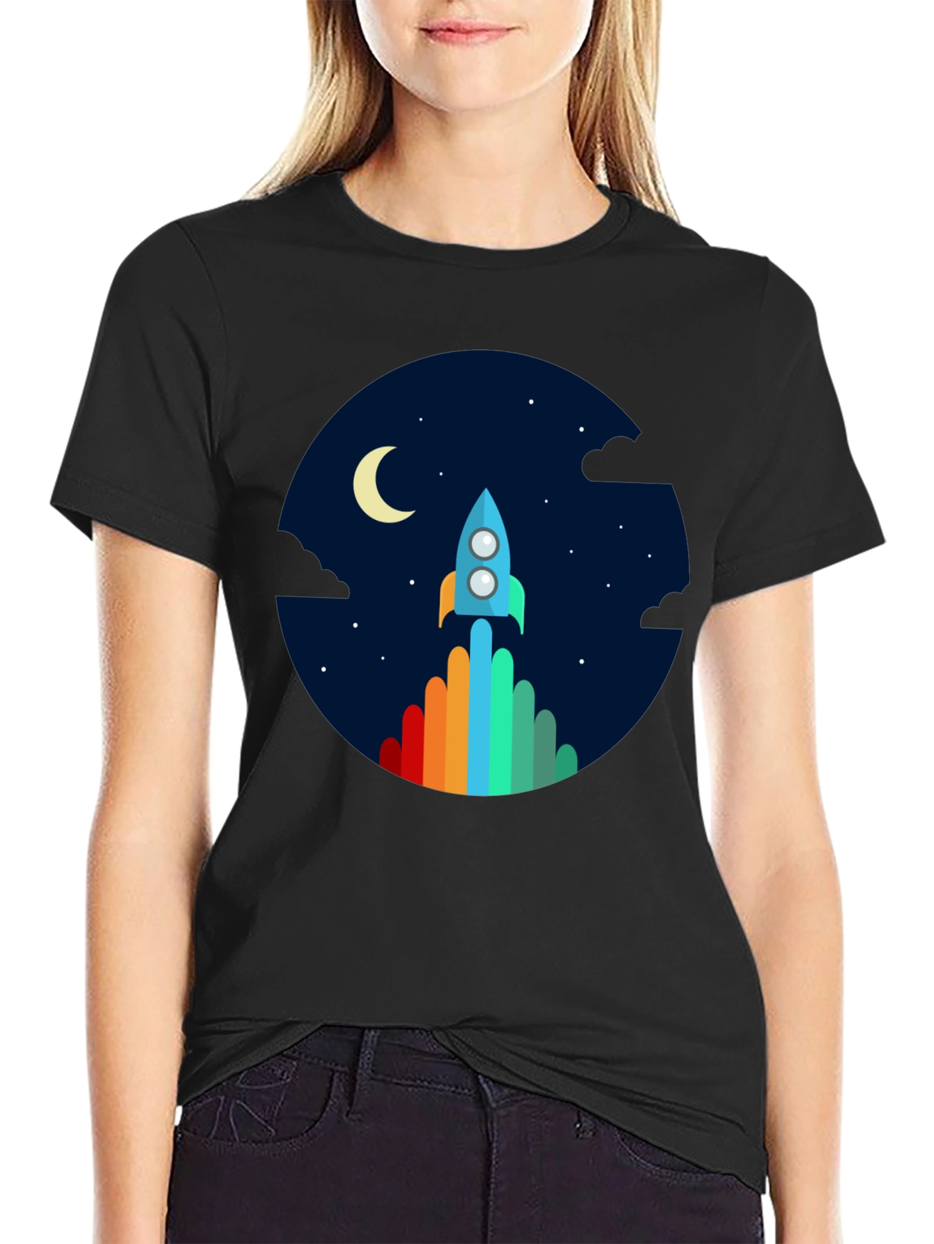 Rocket Launch Graphic Tee - Black Crew Neck