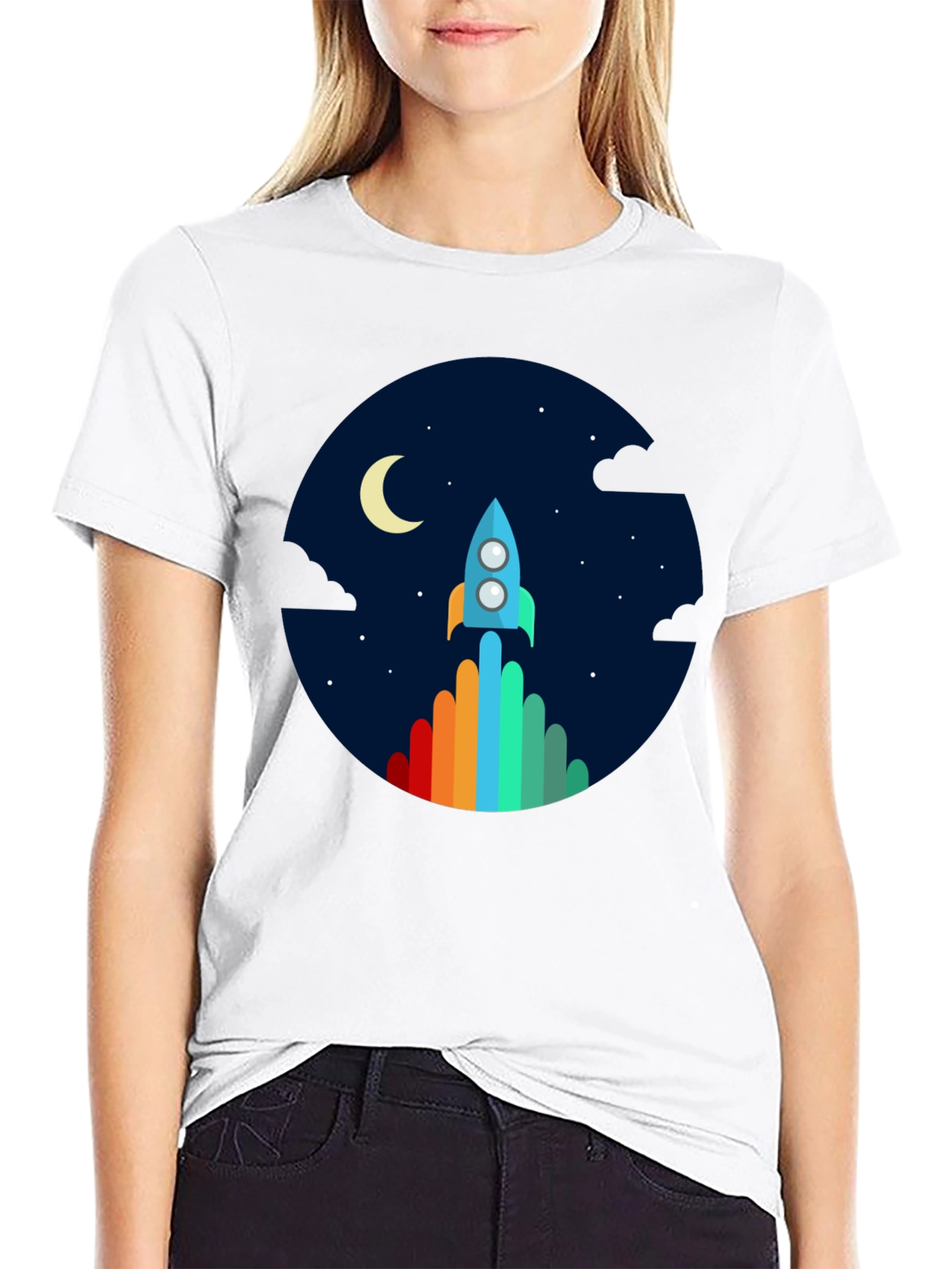 Rocket Launch Graphic Tee - Black Crew Neck