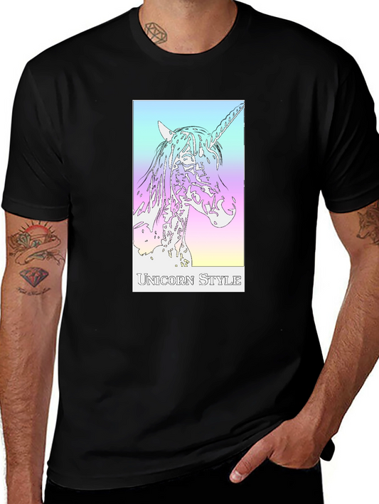 Unicorn Style Graphic Tee - Black Cotton T-Shirt