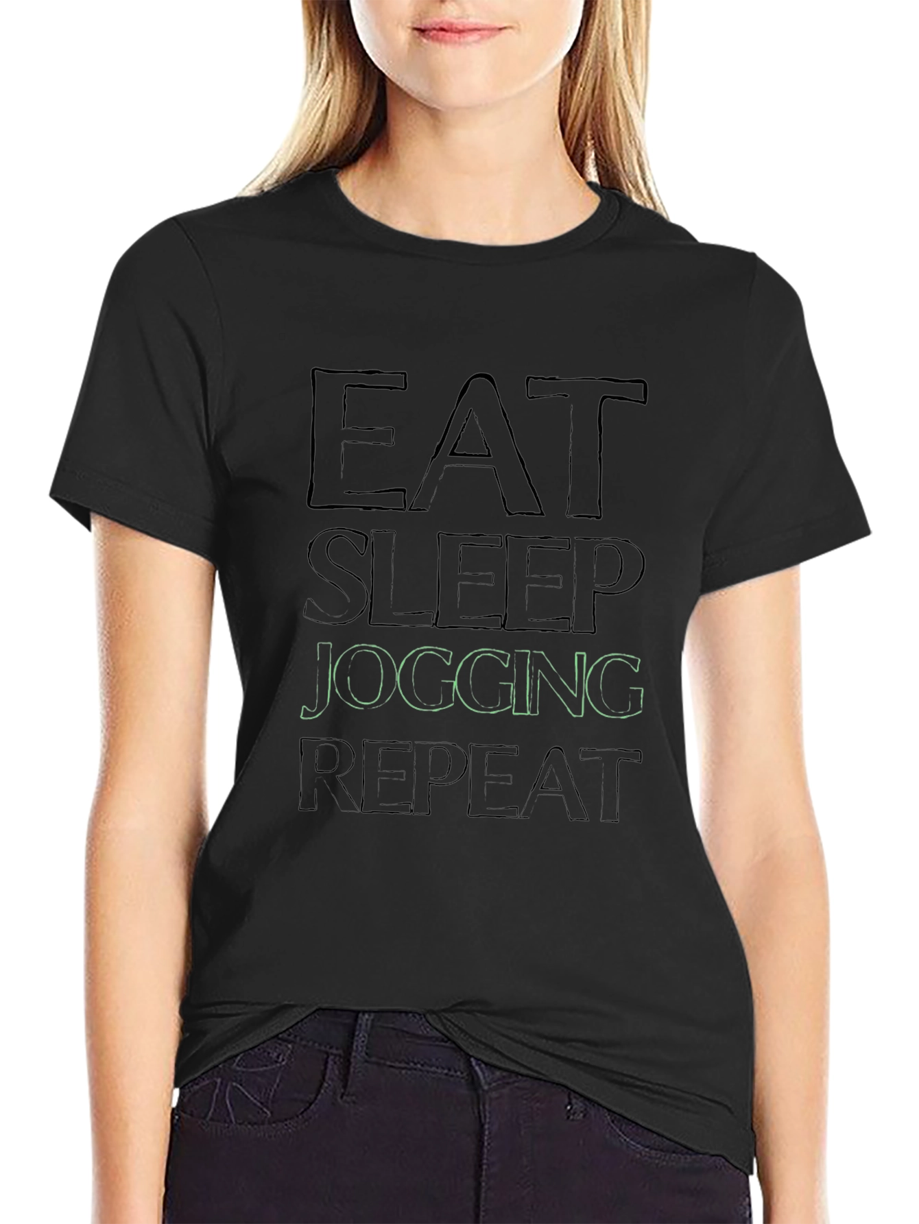 Eat Sleep Jogging Repeat Black T-Shirt