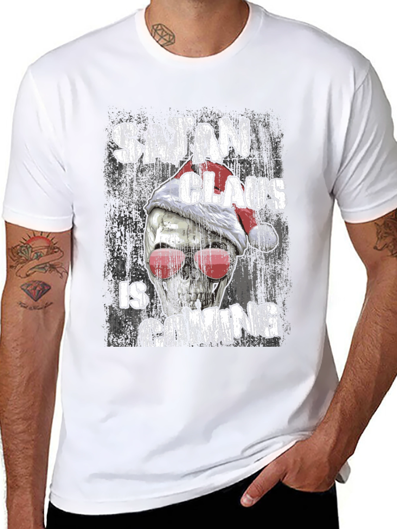 Satan Claus is Coming Graphic Tee - Black