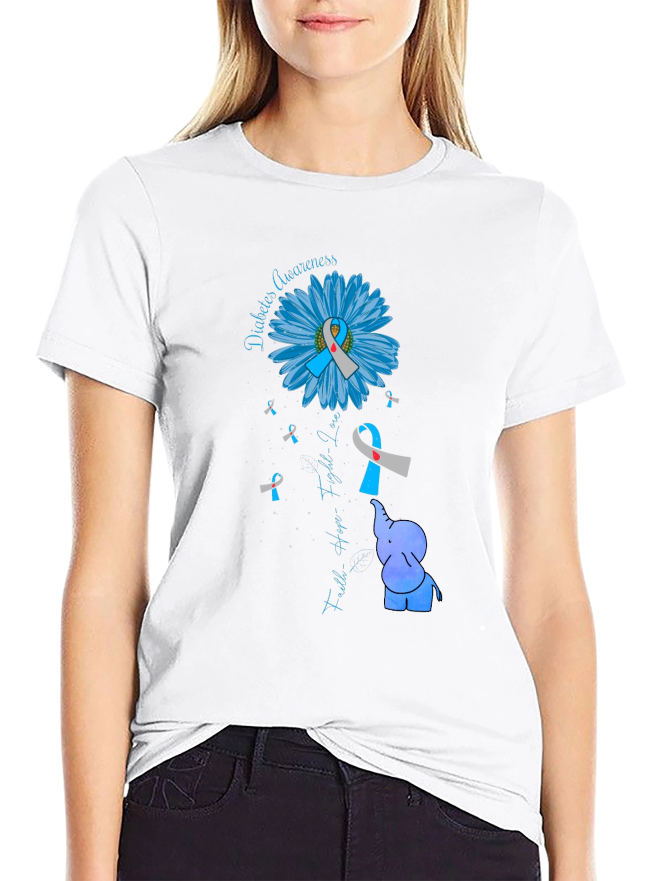 Diabetes Awareness Elephant T-Shirt - Faith Hope Love