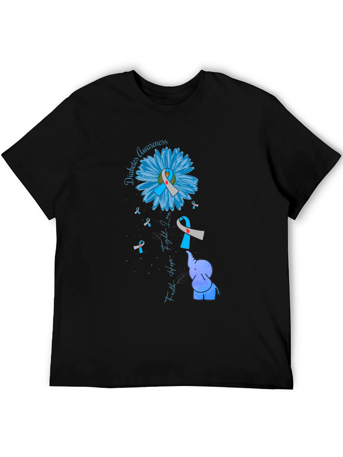 Diabetes Awareness Elephant T-Shirt - Faith Hope Love
