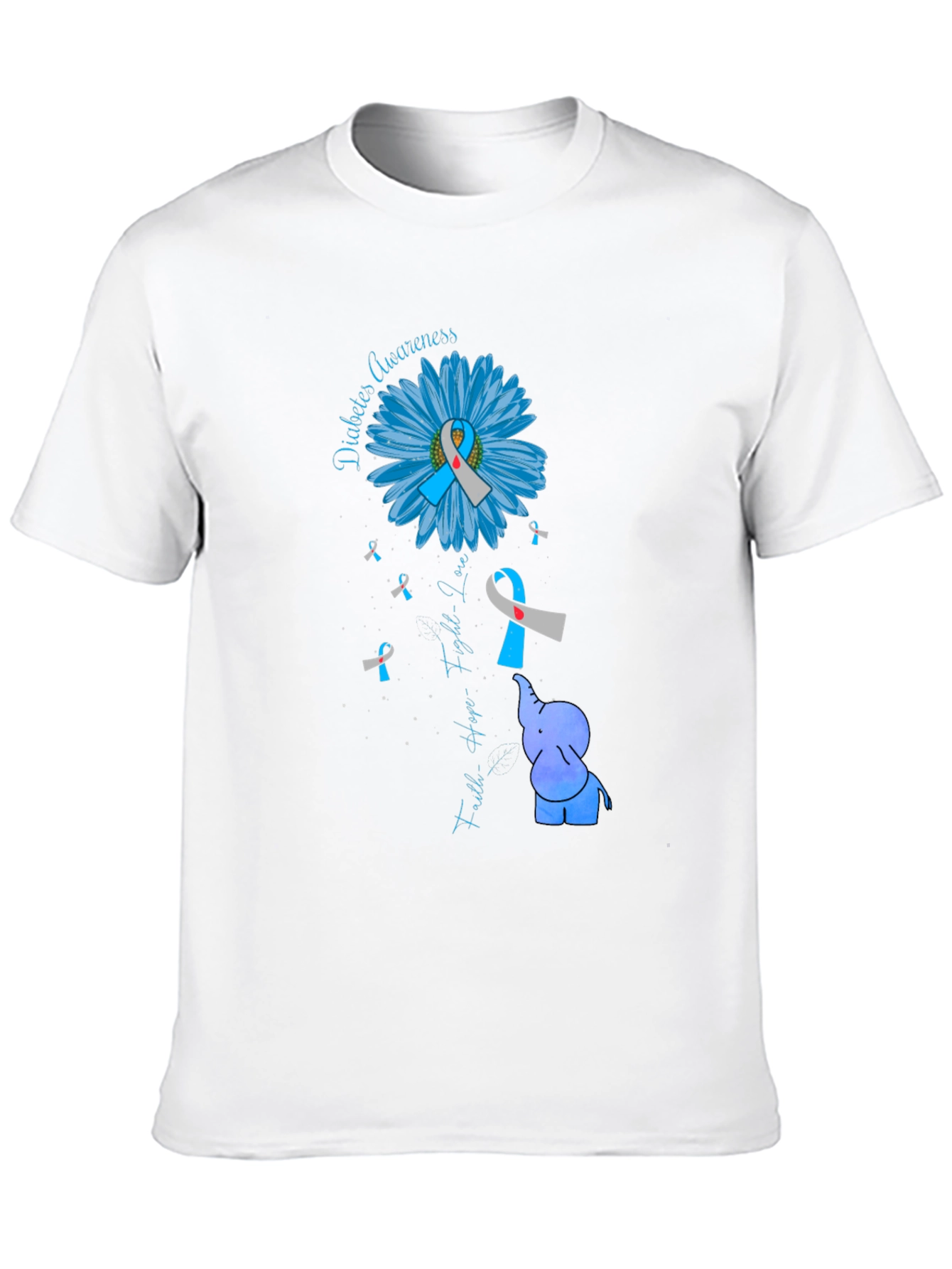 Diabetes Awareness Elephant T-Shirt - Faith Hope Love