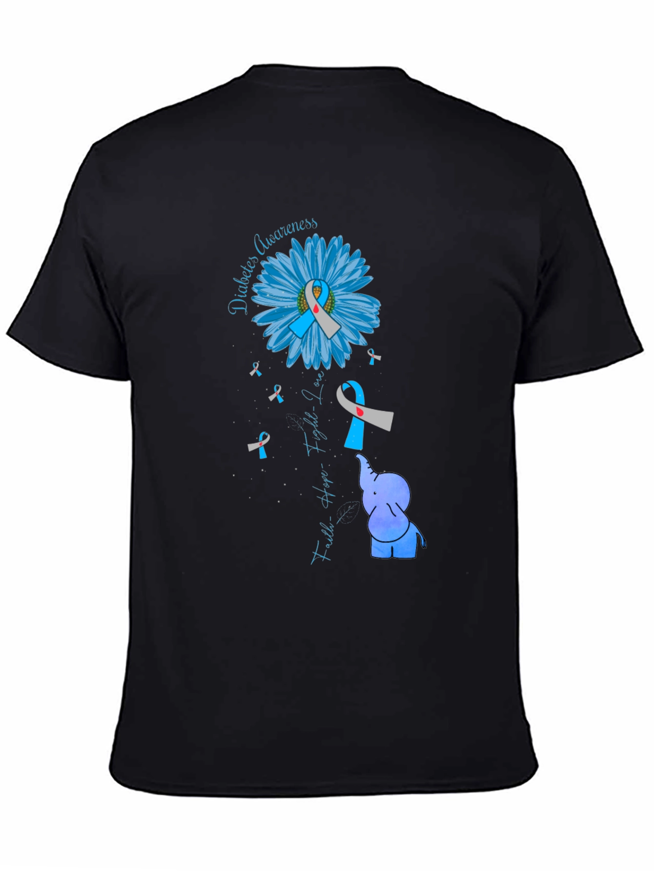 Diabetes Awareness Elephant T-Shirt - Faith Hope Love