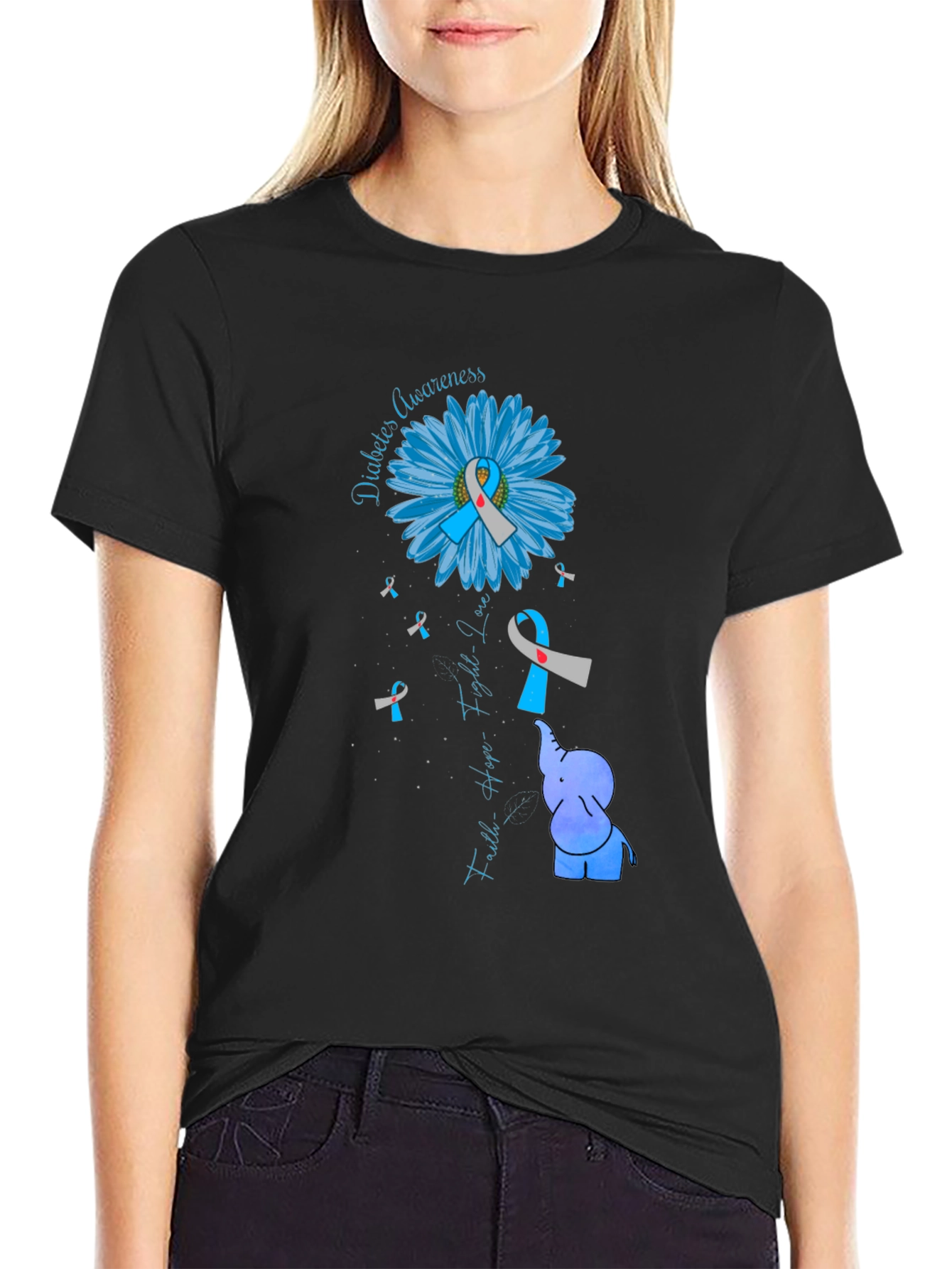 Diabetes Awareness Elephant T-Shirt - Faith Hope Love