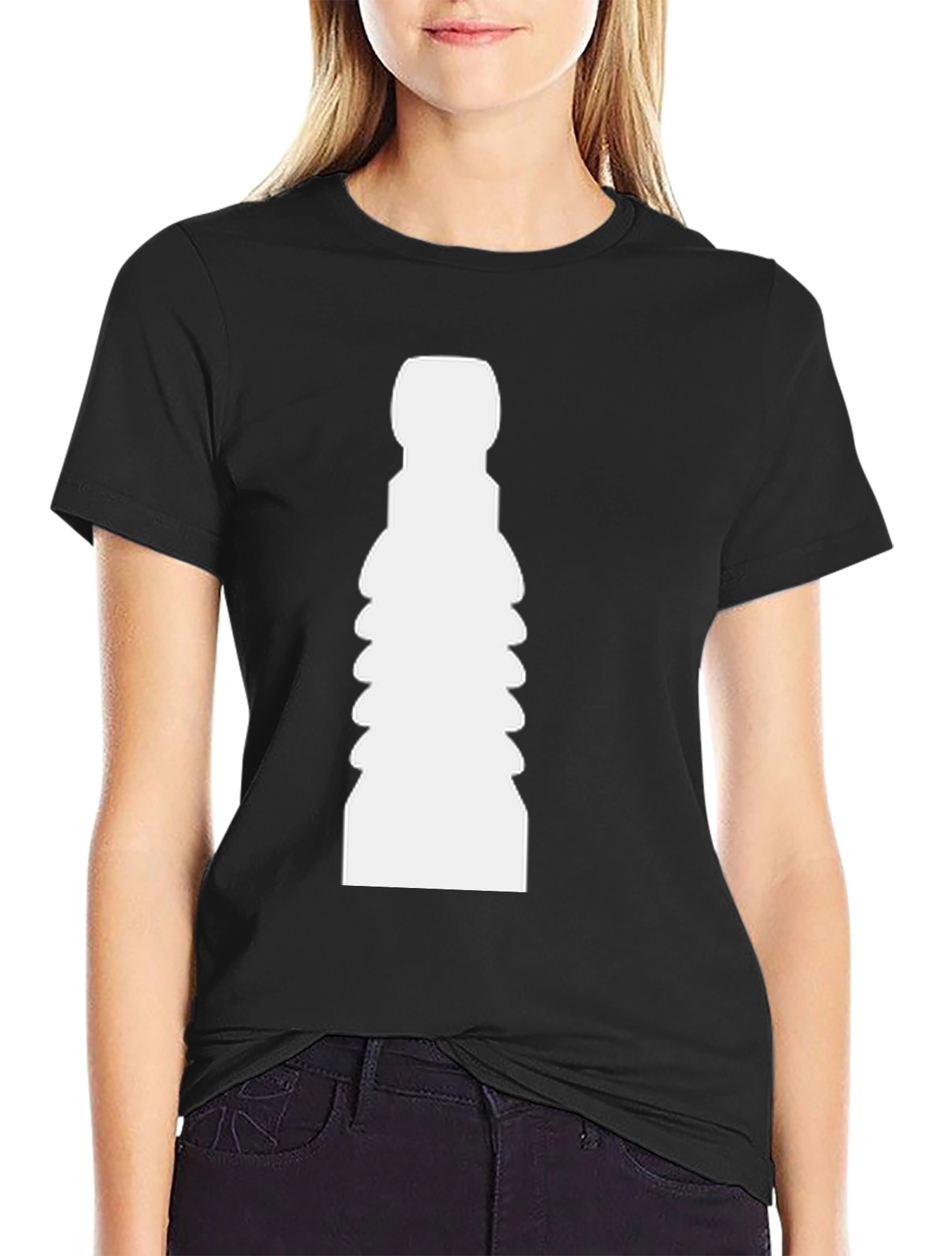 Unique White Shape Print Black T-Shirt