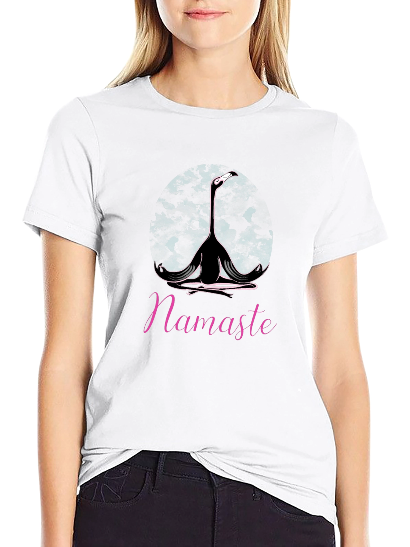 Namaste Yoga Flamingo Black T-Shirt