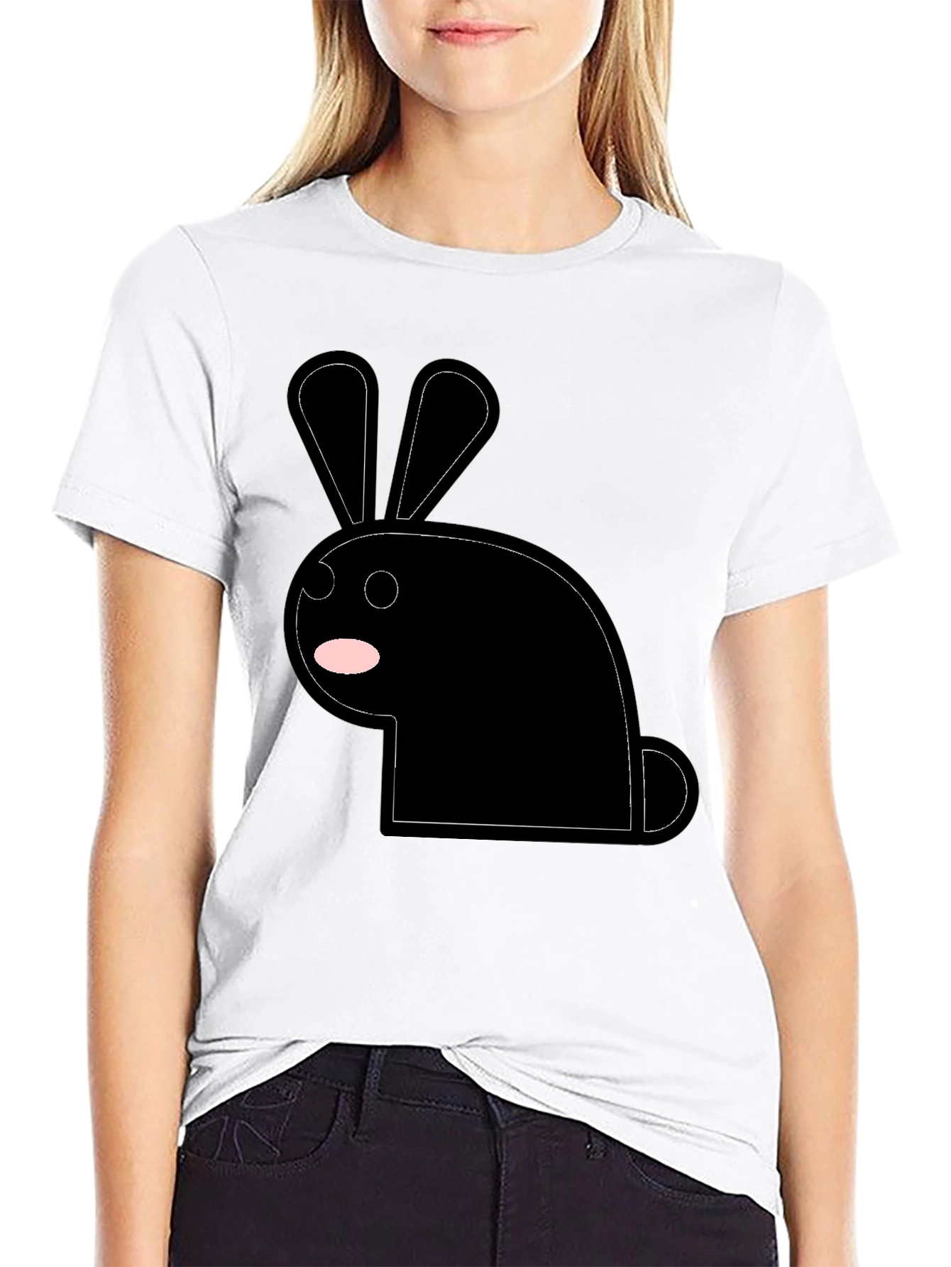 Black Bunny Graphic Tee - Minimalist Style