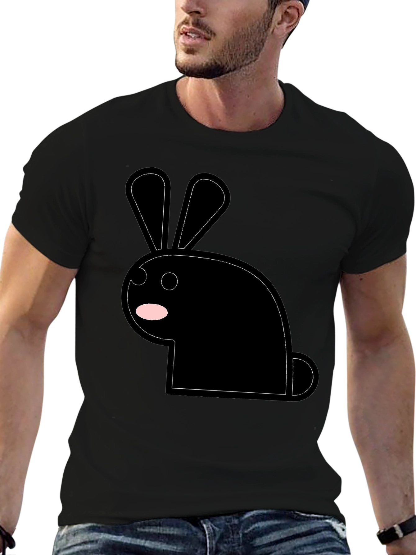 Black Bunny Graphic Tee - Minimalist Style