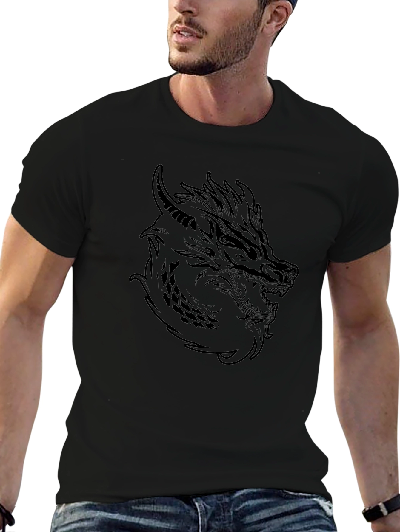 Dragon Head Graphic Tee - Mens Black T-Shirt