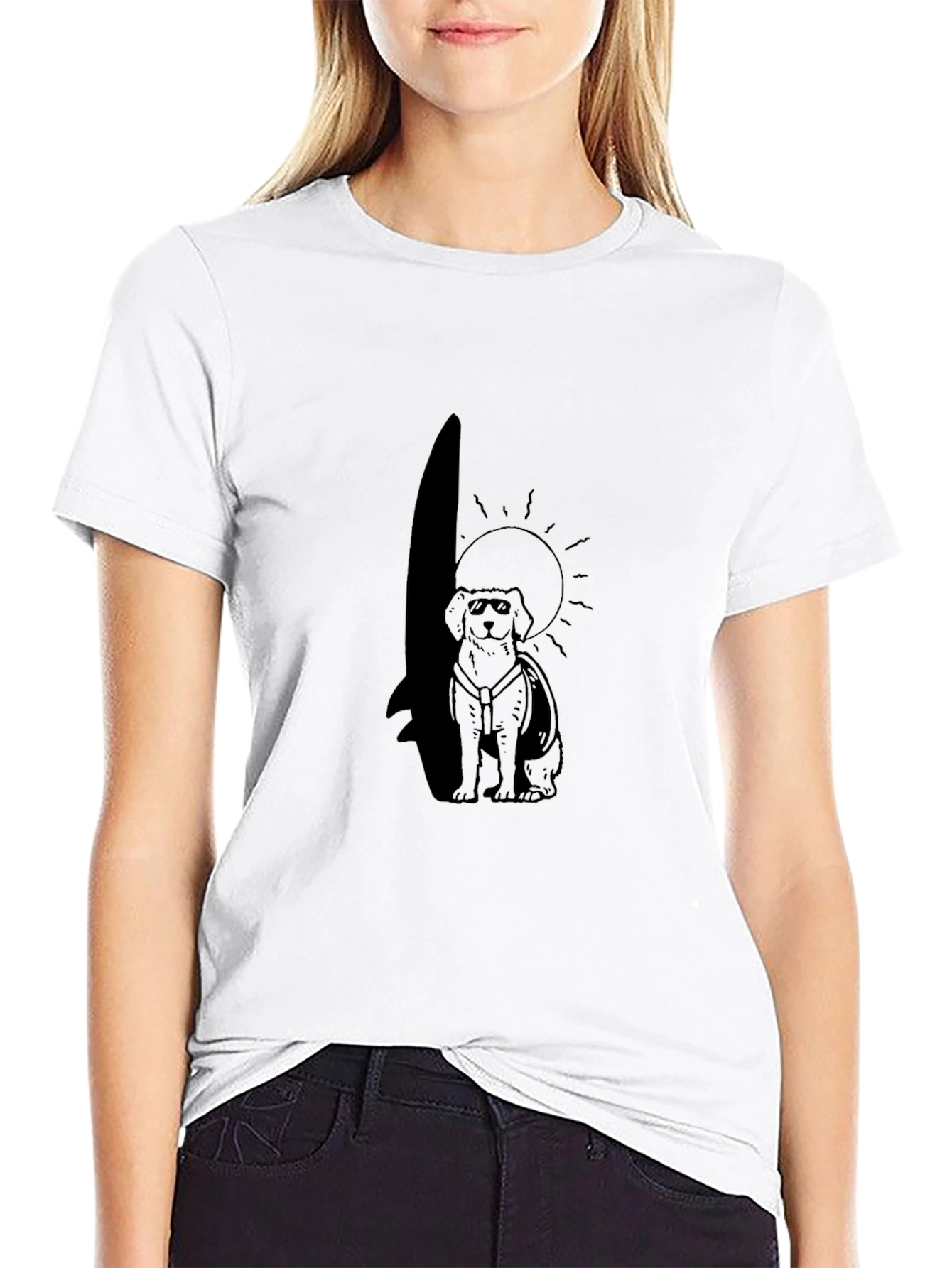Cool Dog Surfer Black T-Shirt
