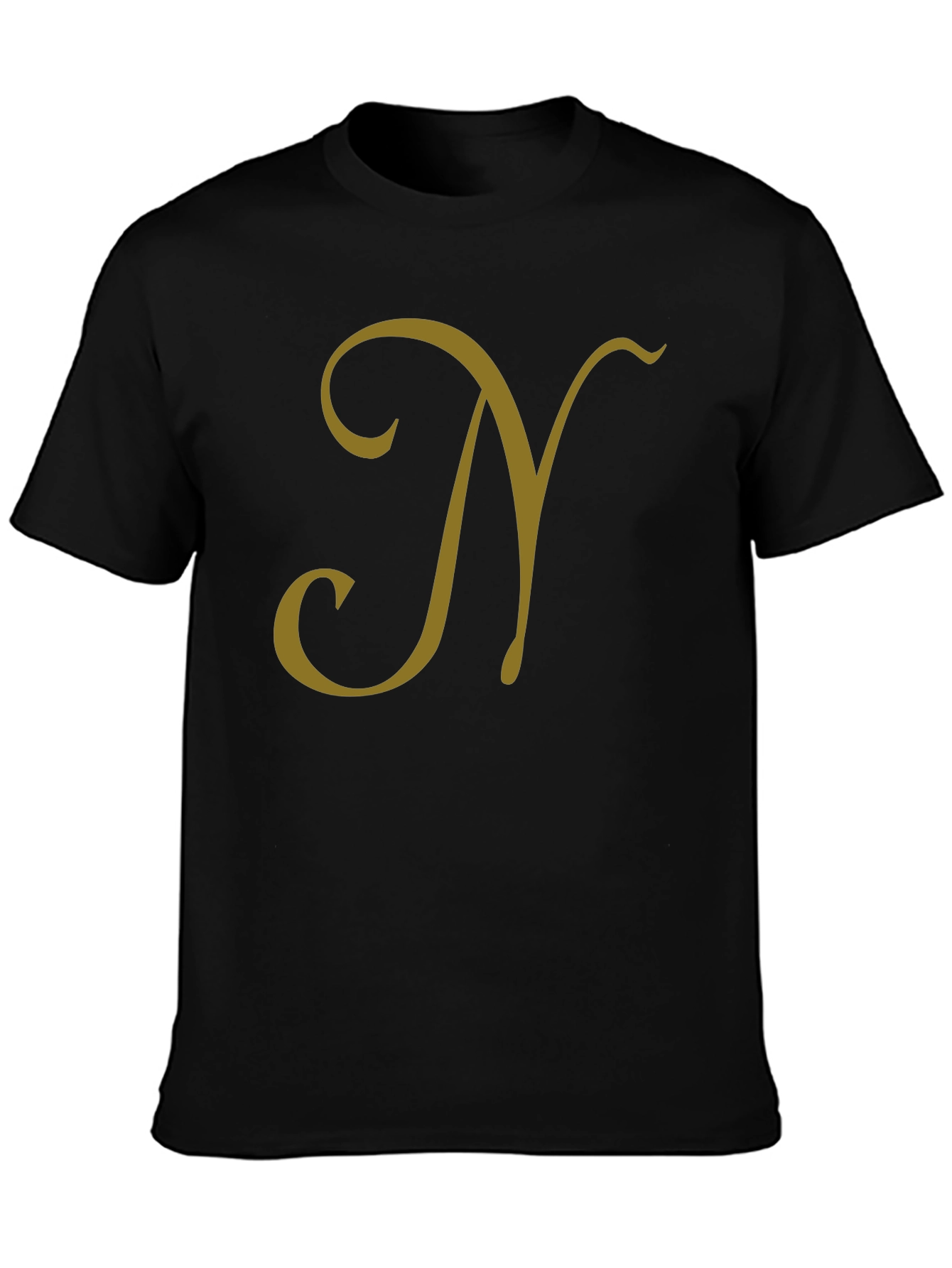 Black T-Shirt with Gold Letter N Design