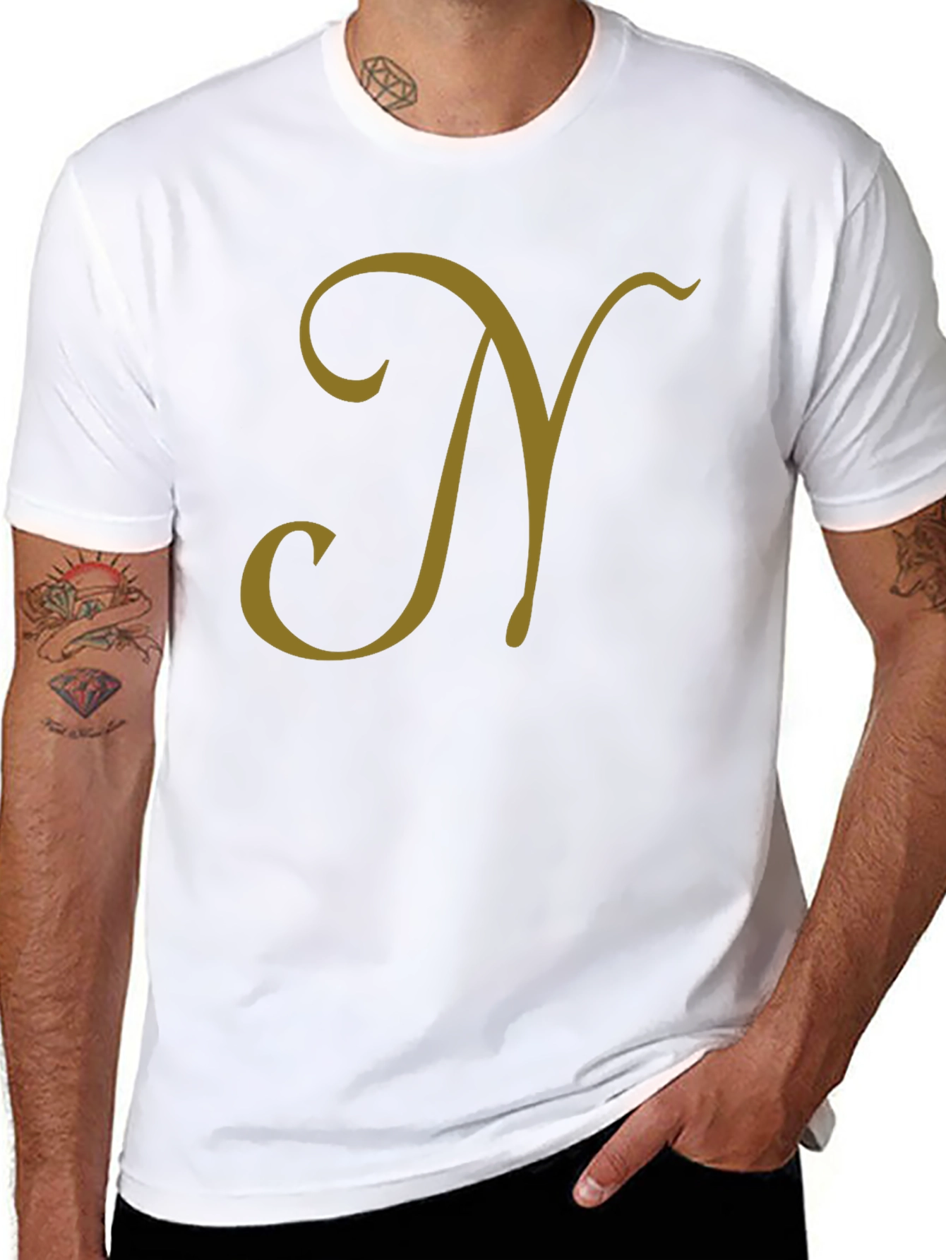 Black T-Shirt with Gold Letter N Design