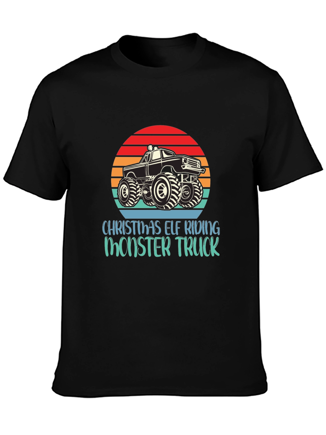Christmas Elf Riding Monster Truck Tee