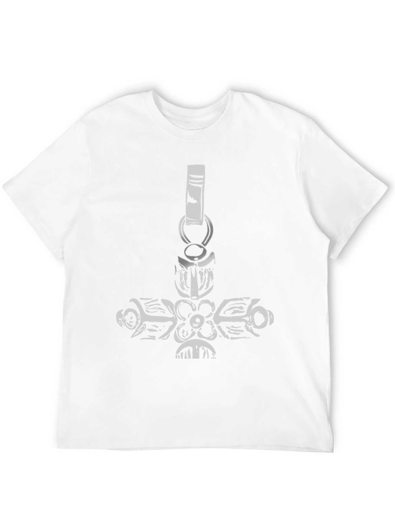 Black Tee with Ornate Cross Pendant Design