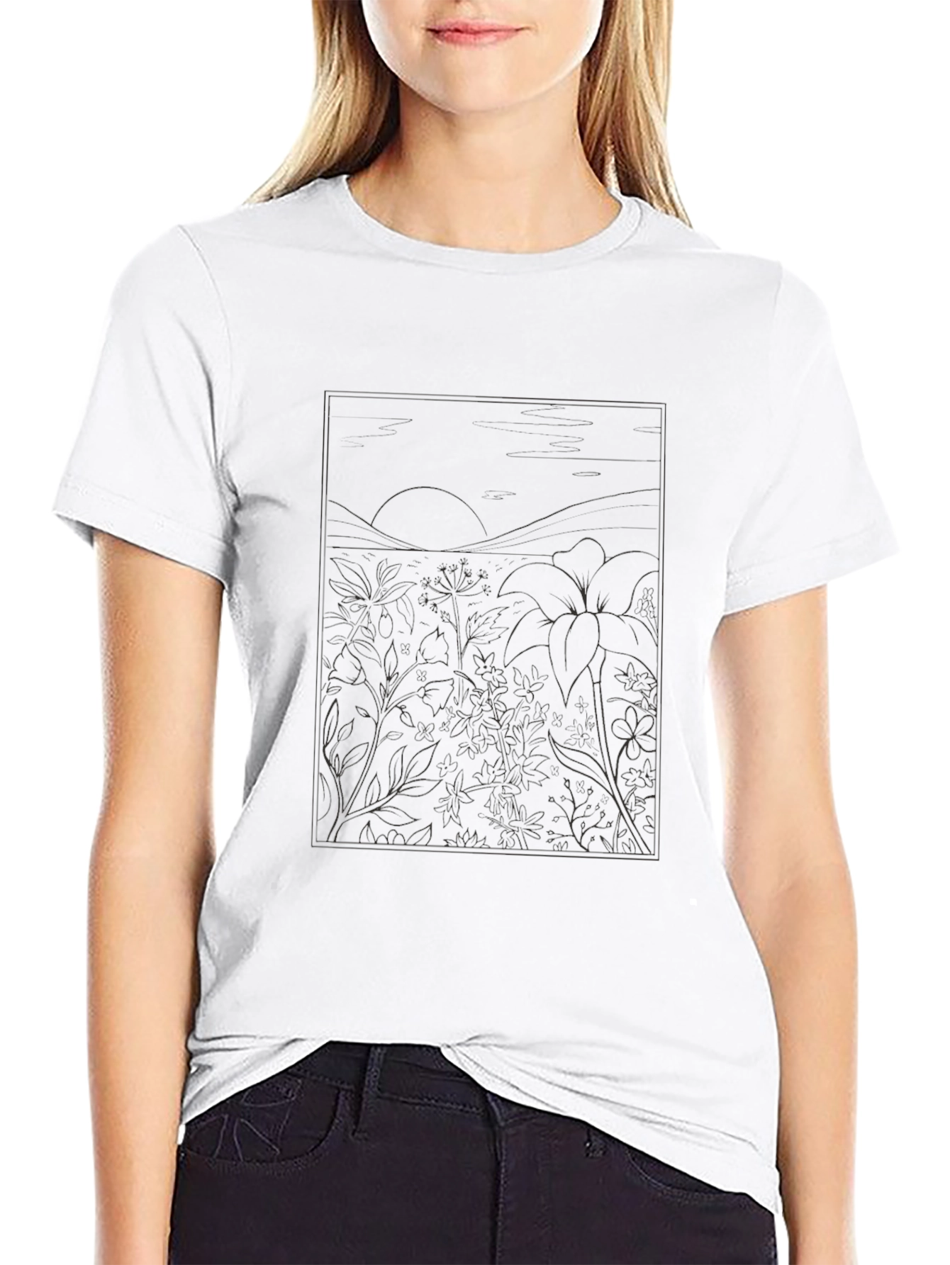 Black T-Shirt with Nature Illustration
