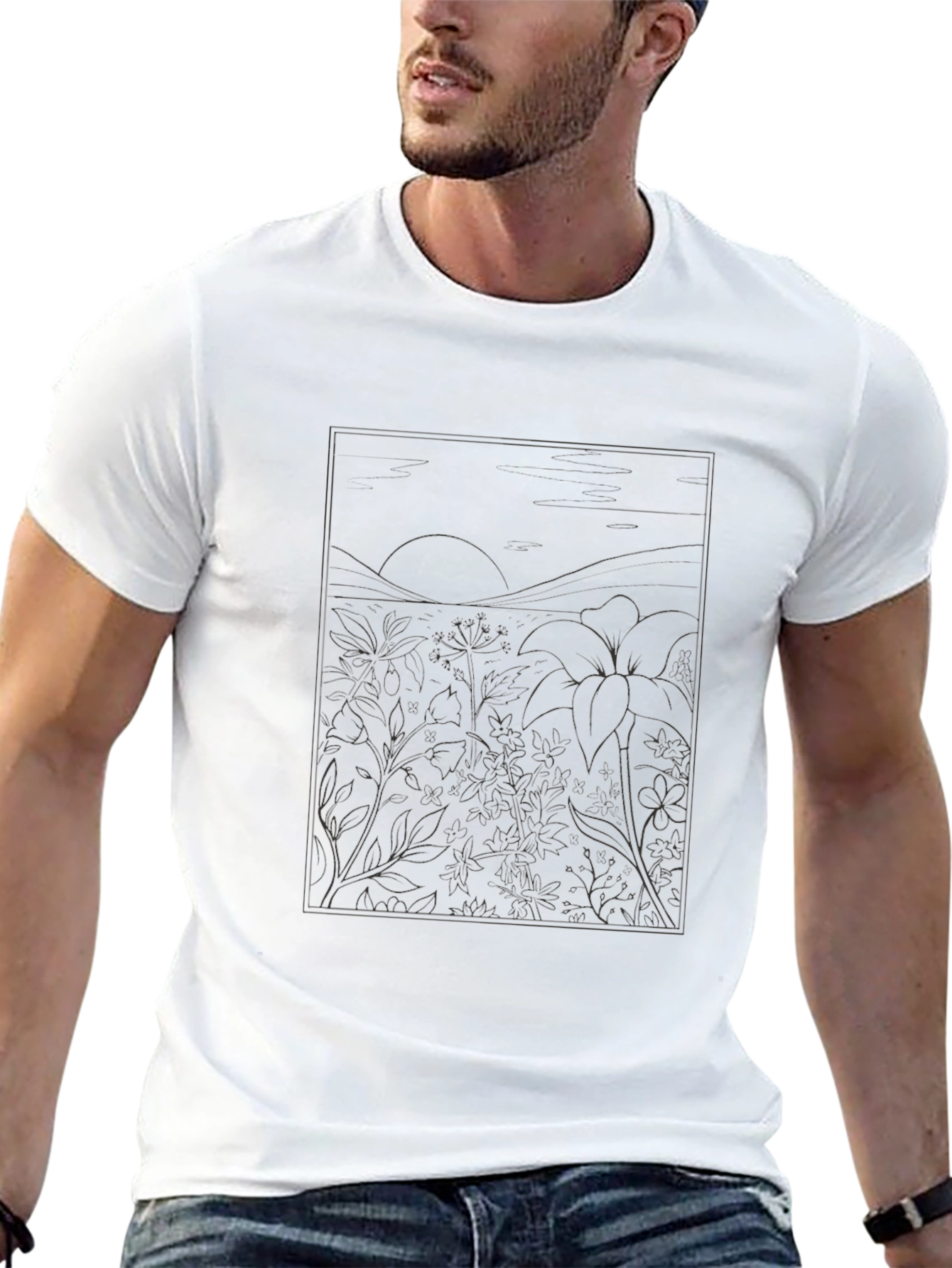 Black T-Shirt with Nature Illustration