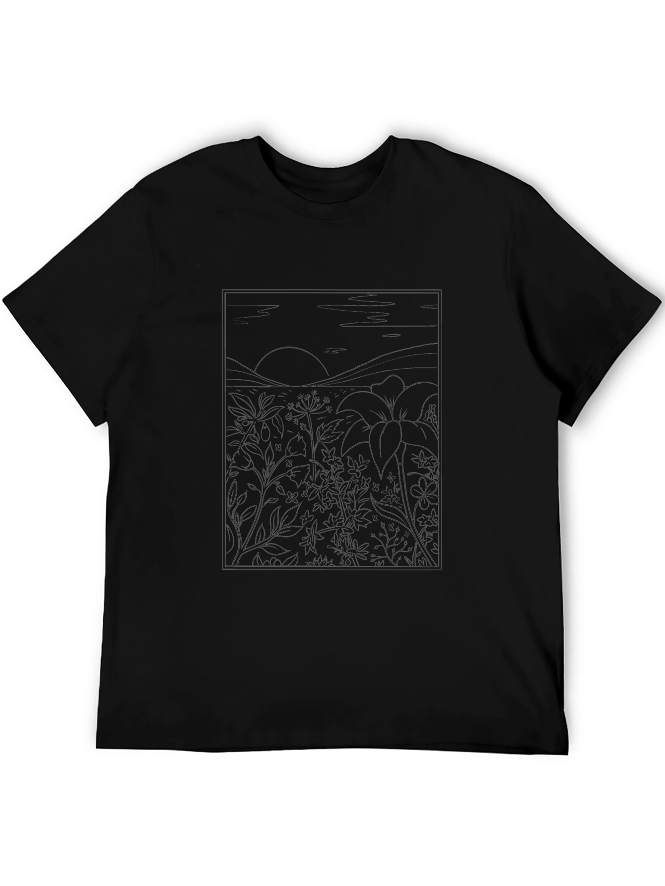 Black T-Shirt with Nature Illustration