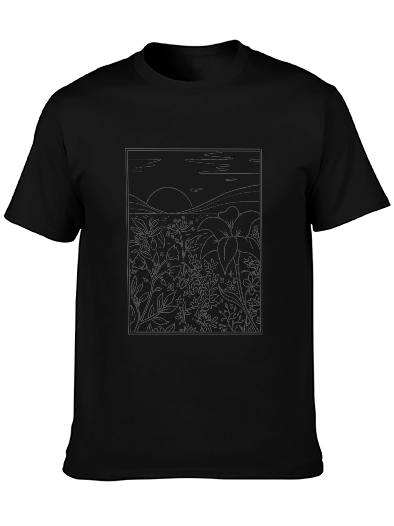 Black T-Shirt with Nature Illustration