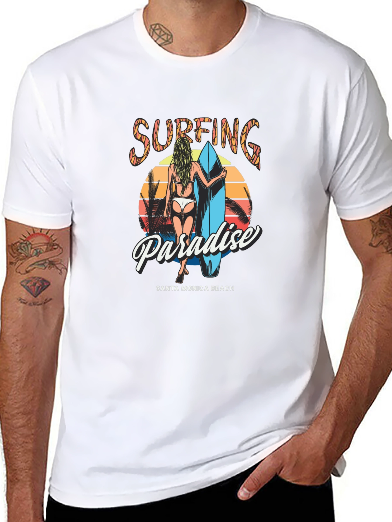 Surfing Paradise Graphic Tee - Santa Monica Beach