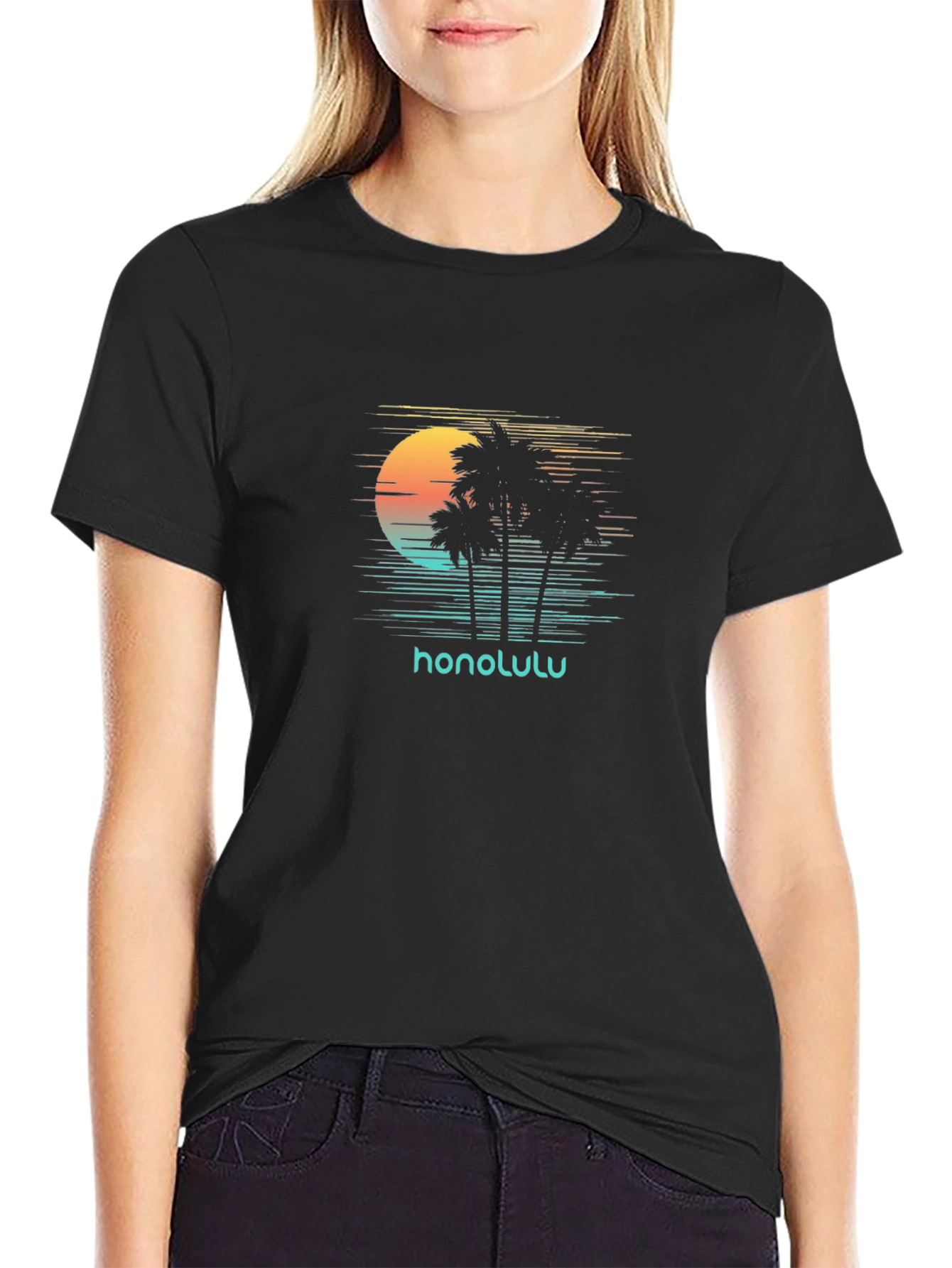 Honolulu Sunset Palm Tree Graphic Tee