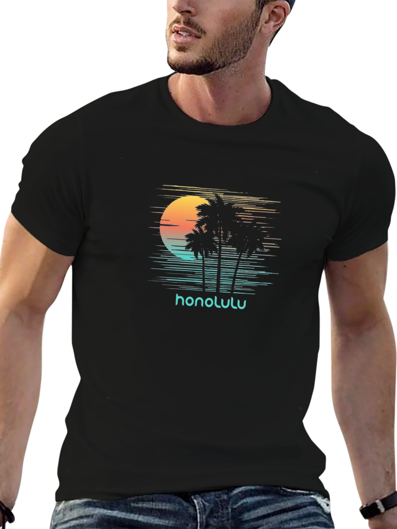 Honolulu Sunset Palm Tree Graphic Tee