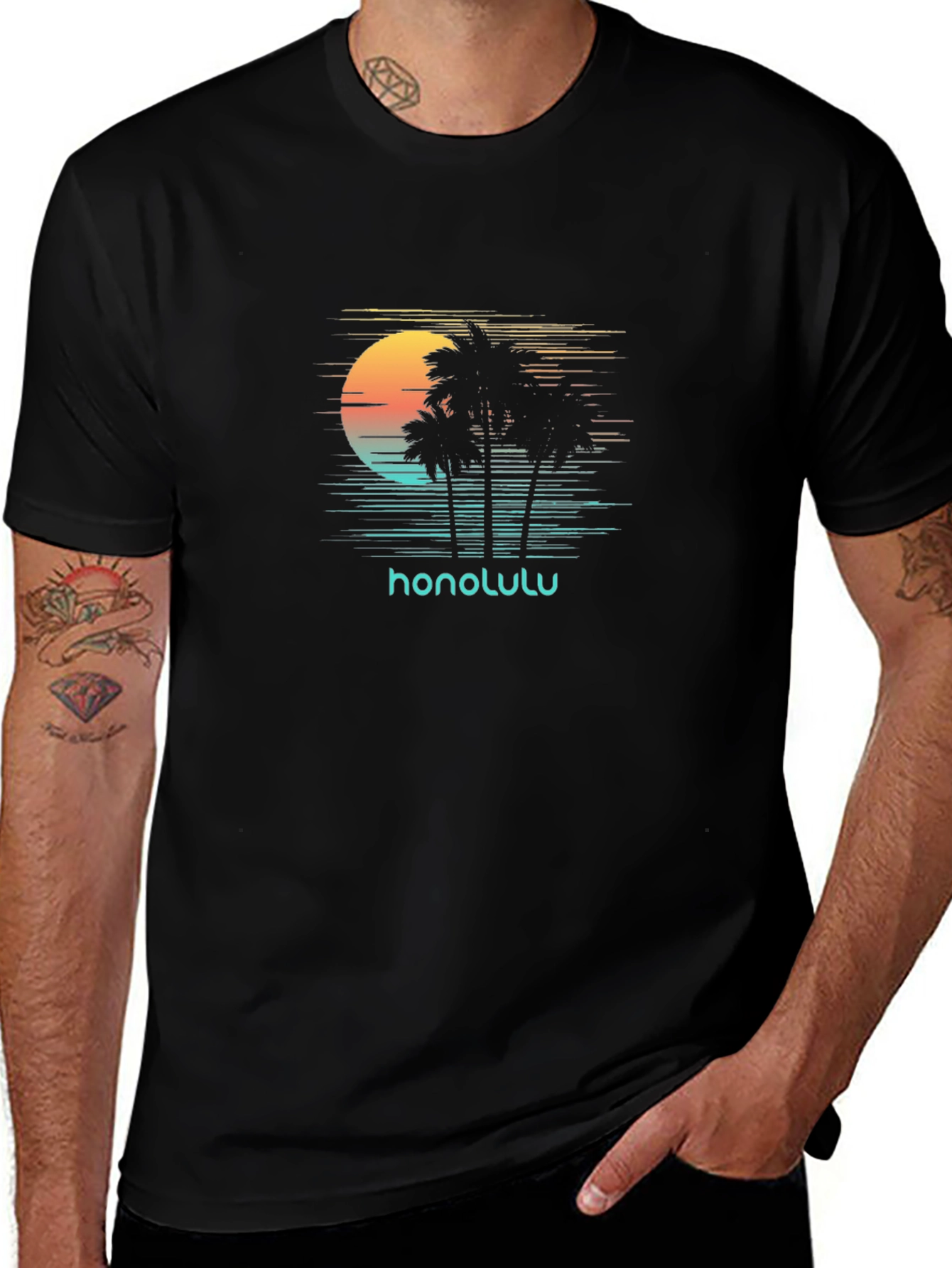 Honolulu Sunset Palm Tree Graphic Tee