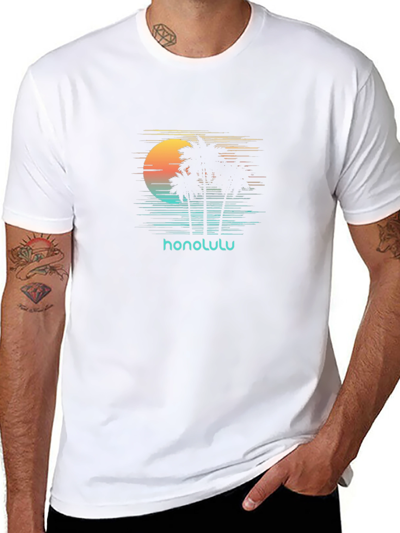 Honolulu Sunset Palm Tree Graphic Tee