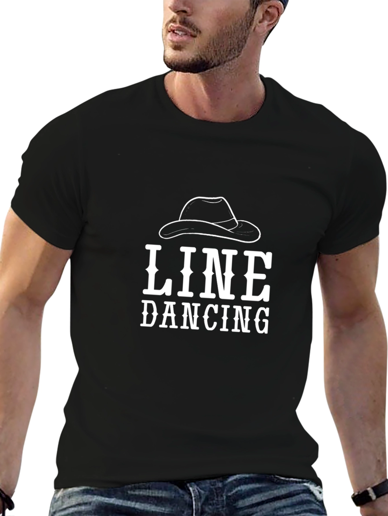 Line Dancing Graphic Tee - Black Cotton Casual Shirt