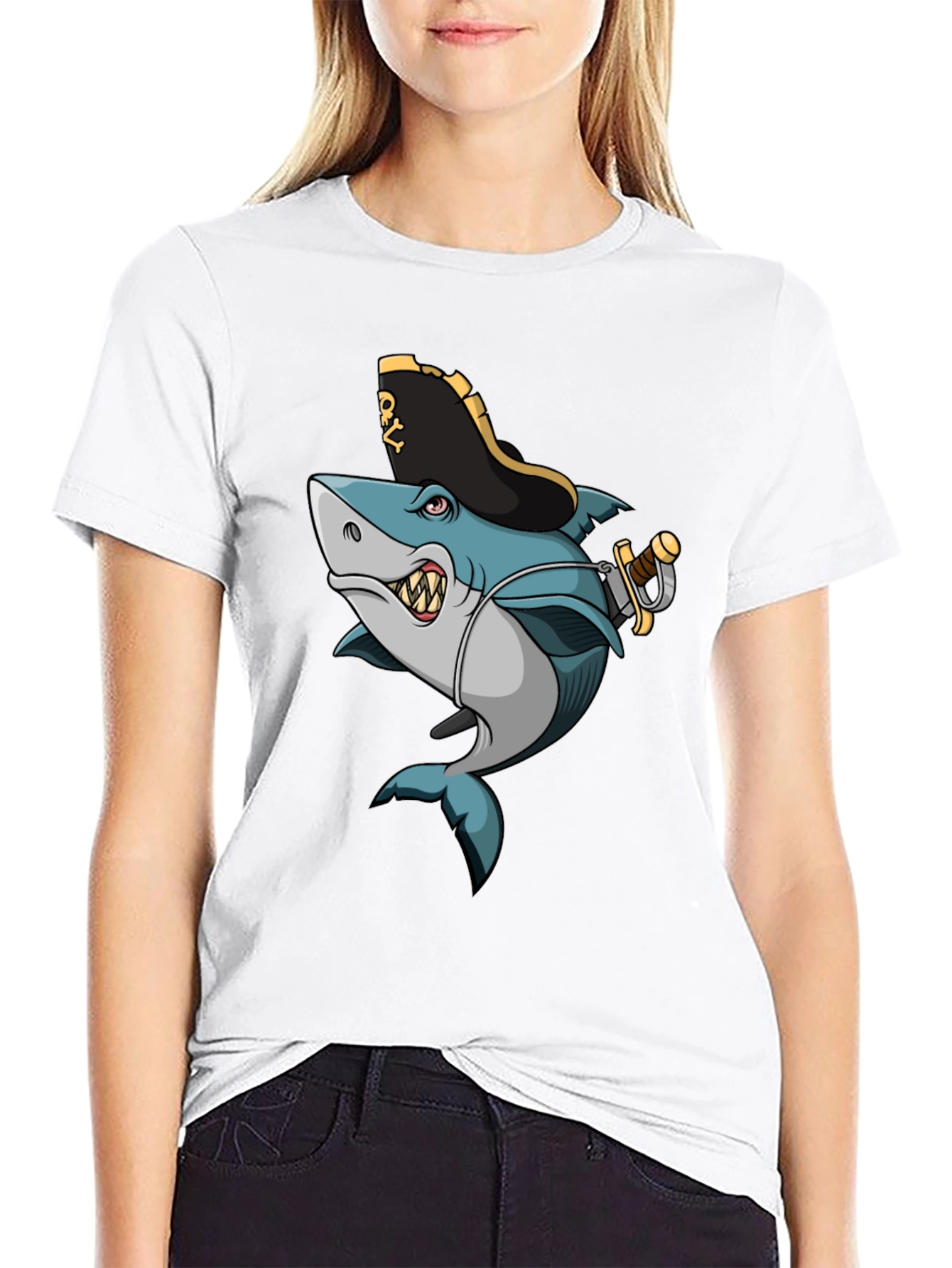 Pirate Shark Graphic T-Shirt - Cool Cartoon Design