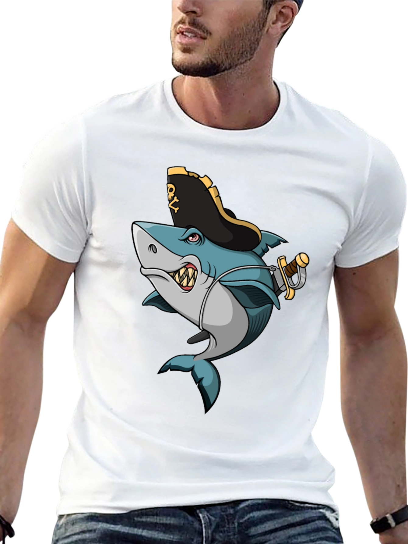 Pirate Shark Graphic T-Shirt - Cool Cartoon Design