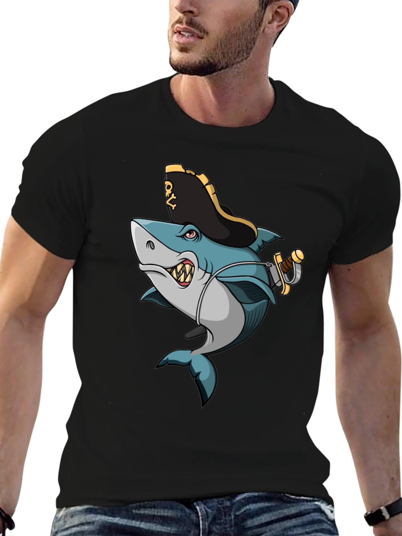 Pirate Shark Graphic T-Shirt - Cool Cartoon Design