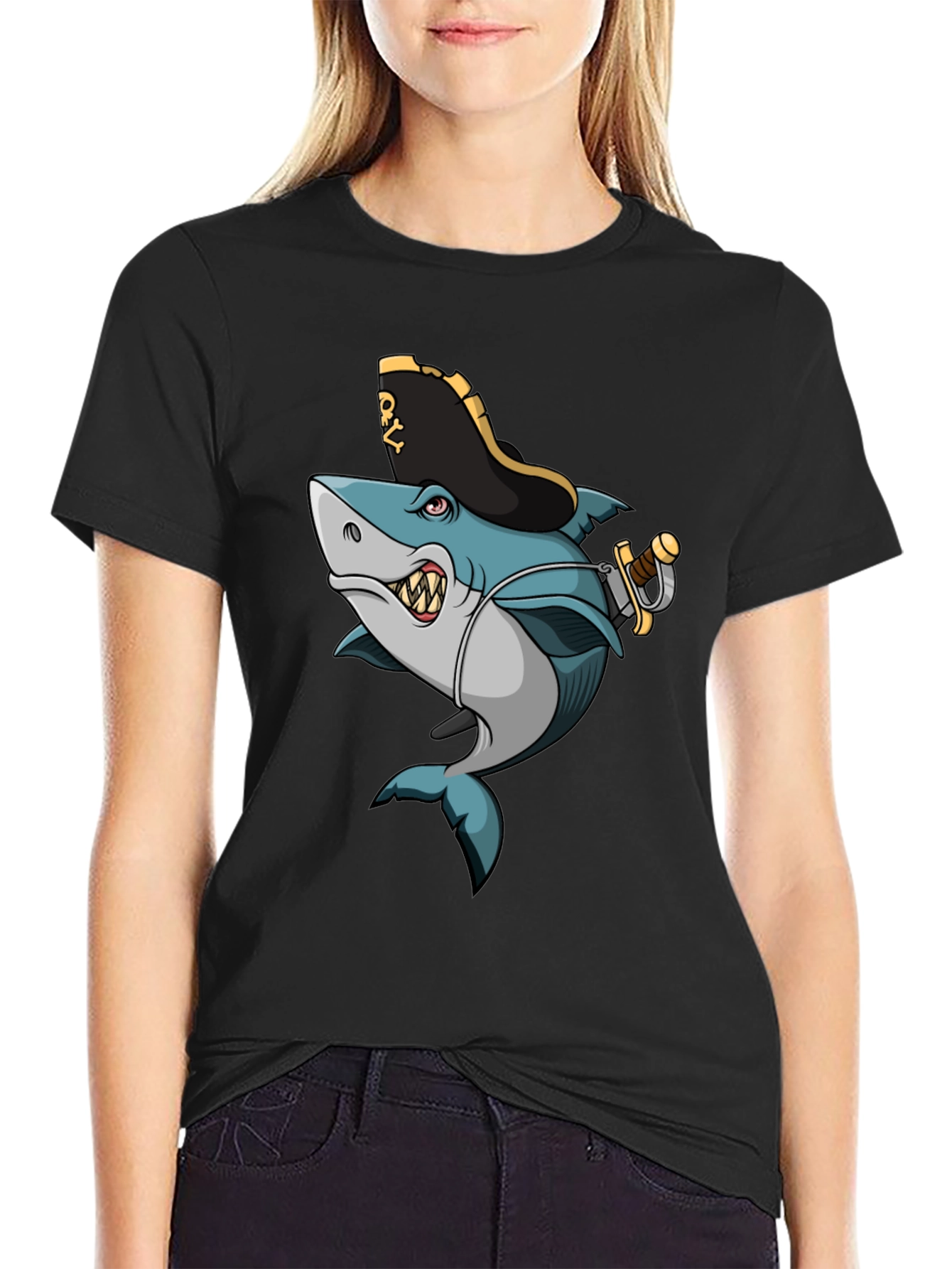 Pirate Shark Graphic T-Shirt - Cool Cartoon Design